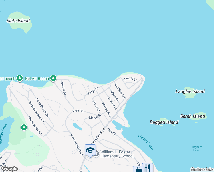 map of restaurants, bars, coffee shops, grocery stores, and more near 60 Howe Street in Hingham
