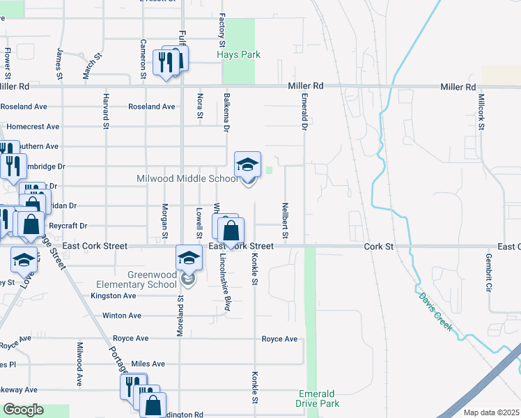 map of restaurants, bars, coffee shops, grocery stores, and more near 3024 Nellbert Street in Kalamazoo