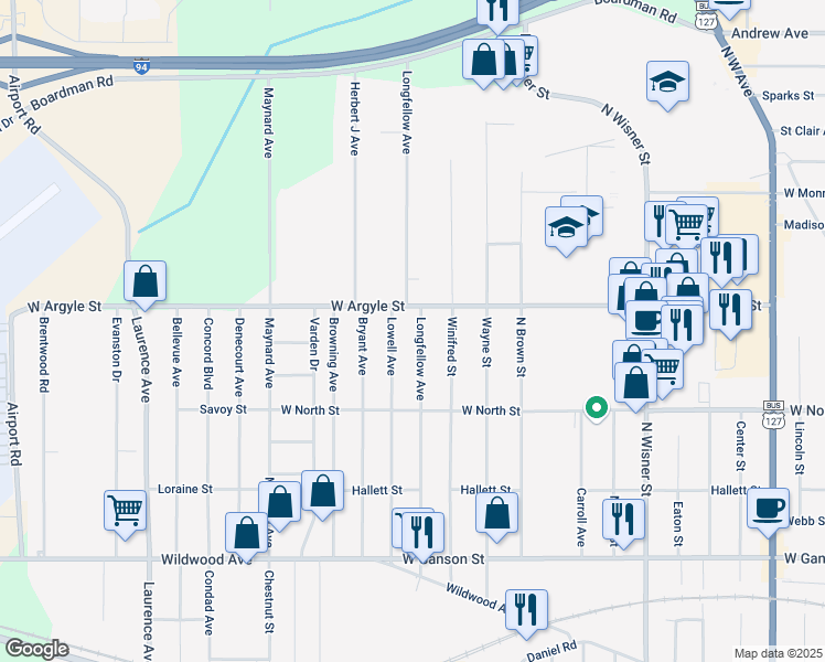 map of restaurants, bars, coffee shops, grocery stores, and more near 1005 Lowell Avenue in Jackson