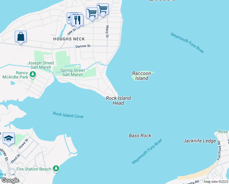 map of restaurants, bars, coffee shops, grocery stores, and more near 226 Rock Island Road in Quincy