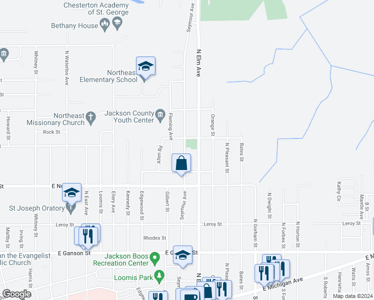 map of restaurants, bars, coffee shops, grocery stores, and more near 731 Seymour Avenue in Jackson