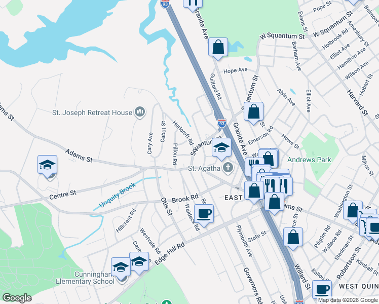 map of restaurants, bars, coffee shops, grocery stores, and more near 4 Augusta Road in Milton