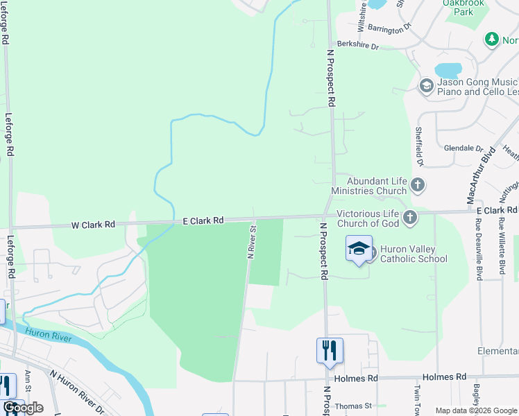map of restaurants, bars, coffee shops, grocery stores, and more near 321 East Clark Road in Superior Charter Township