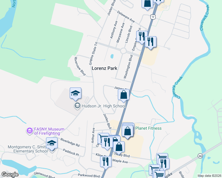 map of restaurants, bars, coffee shops, grocery stores, and more near 12 Fabiano Boulevard in Hudson