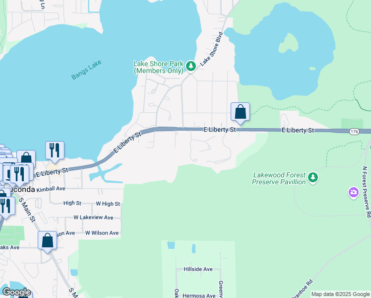 map of restaurants, bars, coffee shops, grocery stores, and more near 329 Wethington Drive in Wauconda