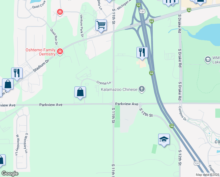 map of restaurants, bars, coffee shops, grocery stores, and more near 3037 Vienna Street in Kalamazoo