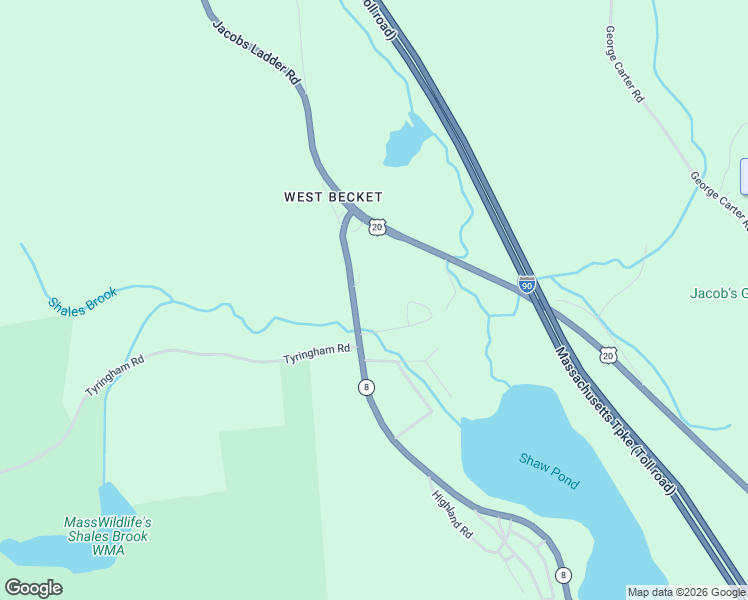 map of restaurants, bars, coffee shops, grocery stores, and more near 1-99 Dawn Drive in Becket