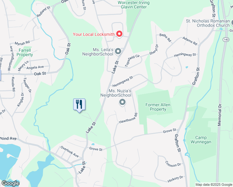 map of restaurants, bars, coffee shops, grocery stores, and more near 5 Faulkner Road in Shrewsbury