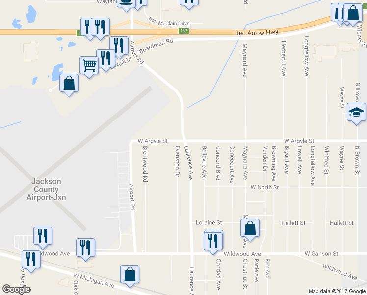 map of restaurants, bars, coffee shops, grocery stores, and more near 2998 West Argyle Street in Jackson