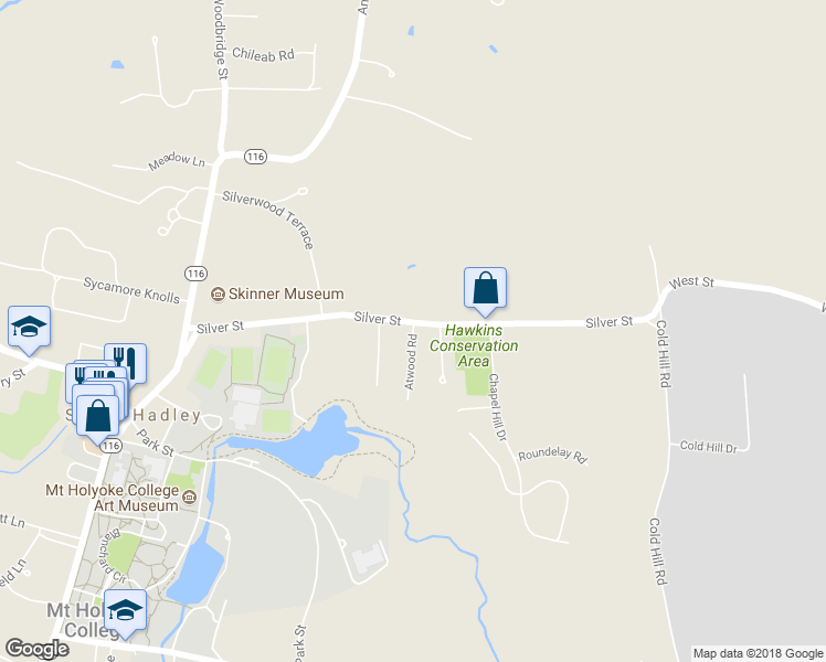 map of restaurants, bars, coffee shops, grocery stores, and more near 12 Atwood Road in South Hadley