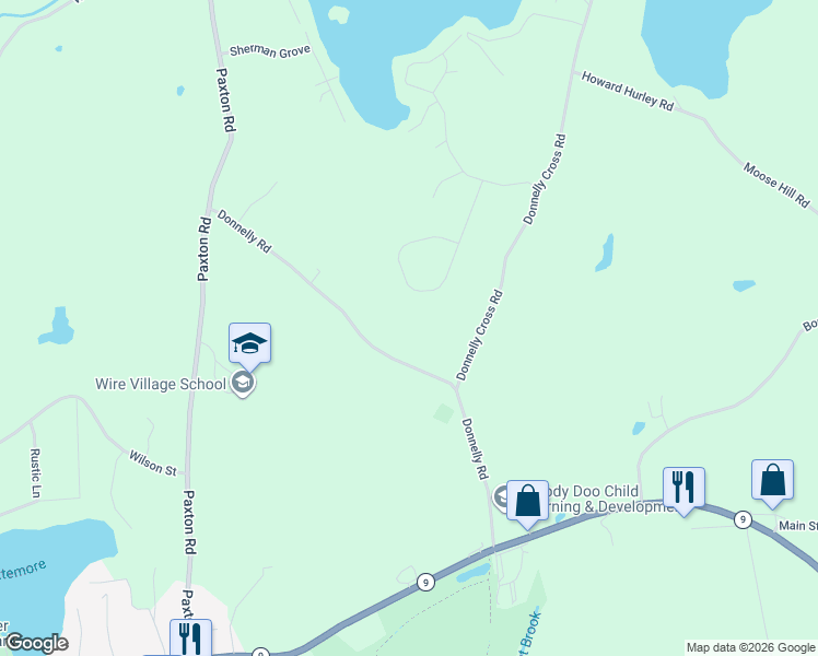 map of restaurants, bars, coffee shops, grocery stores, and more near 50 Donnelly Road in Spencer