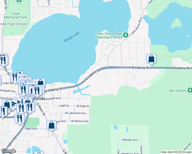 map of restaurants, bars, coffee shops, grocery stores, and more near 660 East Liberty Street in Wauconda