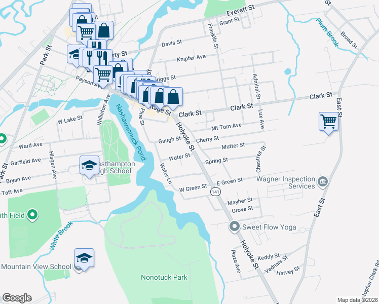map of restaurants, bars, coffee shops, grocery stores, and more near 8 Water Street in Easthampton