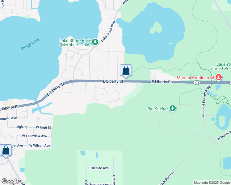 map of restaurants, bars, coffee shops, grocery stores, and more near 305 Crestview Drive in Wauconda