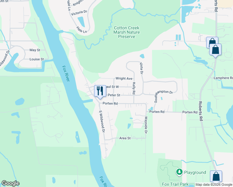 map of restaurants, bars, coffee shops, grocery stores, and more near 806 Peter Street in McHenry