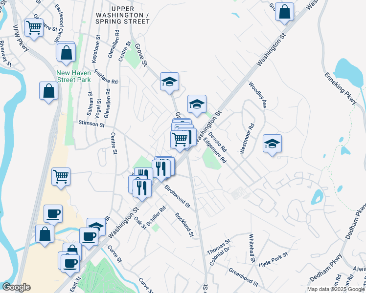 map of restaurants, bars, coffee shops, grocery stores, and more near 237 Grove Street in Boston