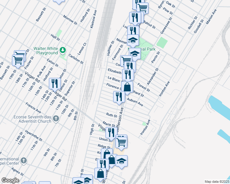 map of restaurants, bars, coffee shops, grocery stores, and more near 20 Rockwood Avenue in Ecorse
