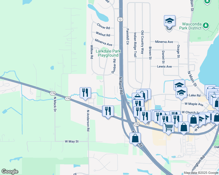map of restaurants, bars, coffee shops, grocery stores, and more near 260 Larkdale Row in Wauconda