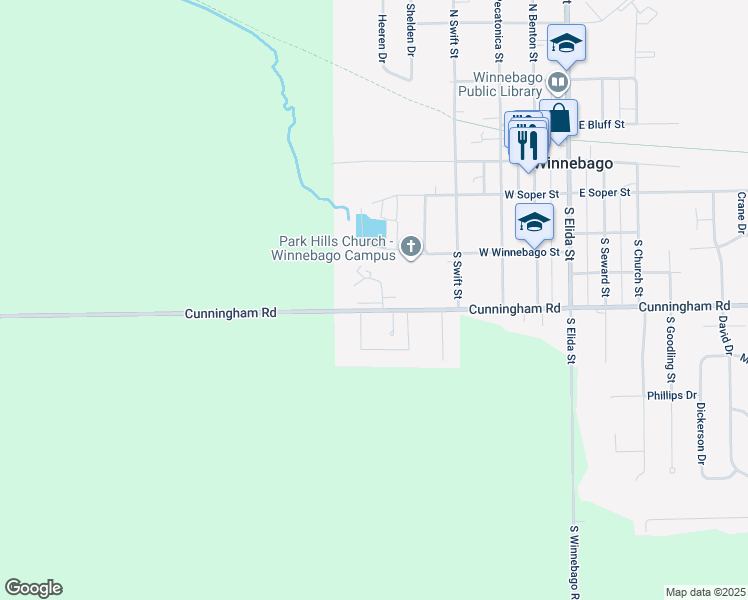 map of restaurants, bars, coffee shops, grocery stores, and more near 51 Clayton Court in Winnebago