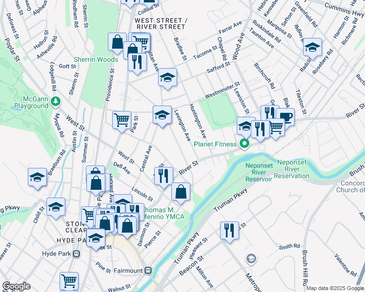 map of restaurants, bars, coffee shops, grocery stores, and more near 690 Metropolitan Avenue in Boston
