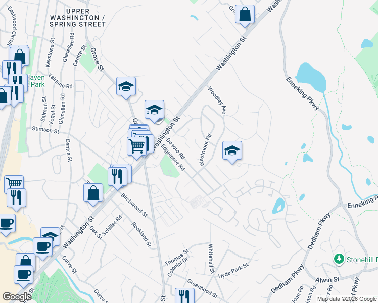 map of restaurants, bars, coffee shops, grocery stores, and more near 34 Westmoor Terrace in Boston