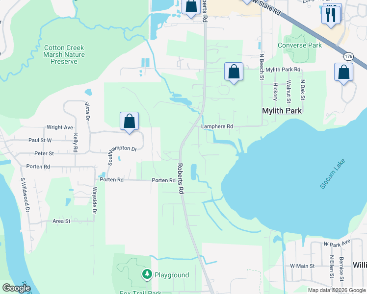 map of restaurants, bars, coffee shops, grocery stores, and more near 4812 Roberts Road in Island Lake