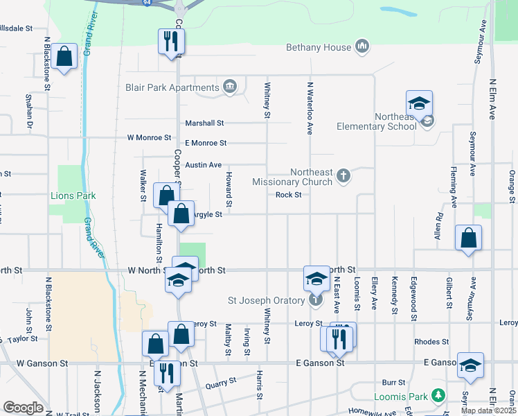 map of restaurants, bars, coffee shops, grocery stores, and more near 1004 Whitney Street in Jackson