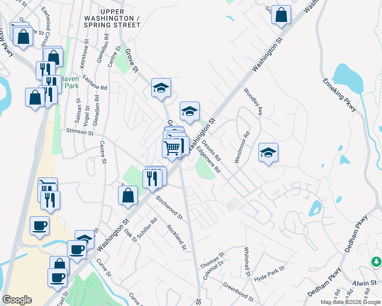 map of restaurants, bars, coffee shops, grocery stores, and more near 514 Washington Street in Boston