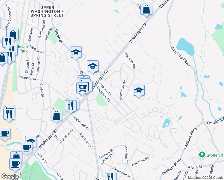 map of restaurants, bars, coffee shops, grocery stores, and more near 19 Ridgecrest Terrace in Boston