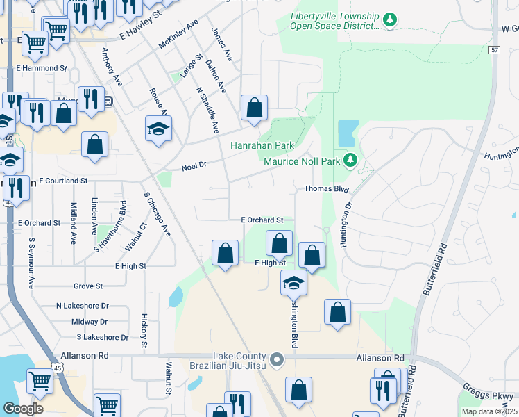 map of restaurants, bars, coffee shops, grocery stores, and more near 51 Gifford Court in Mundelein