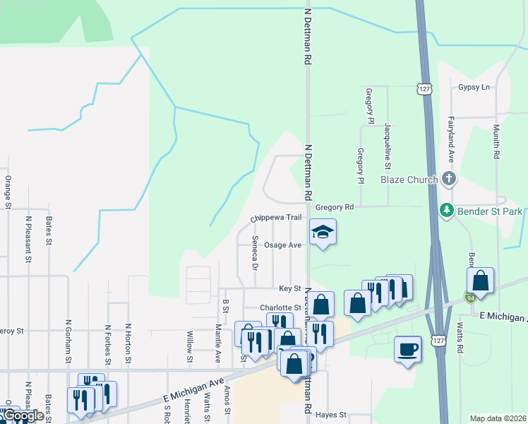 map of restaurants, bars, coffee shops, grocery stores, and more near 2942 Whitlock Road in Jackson