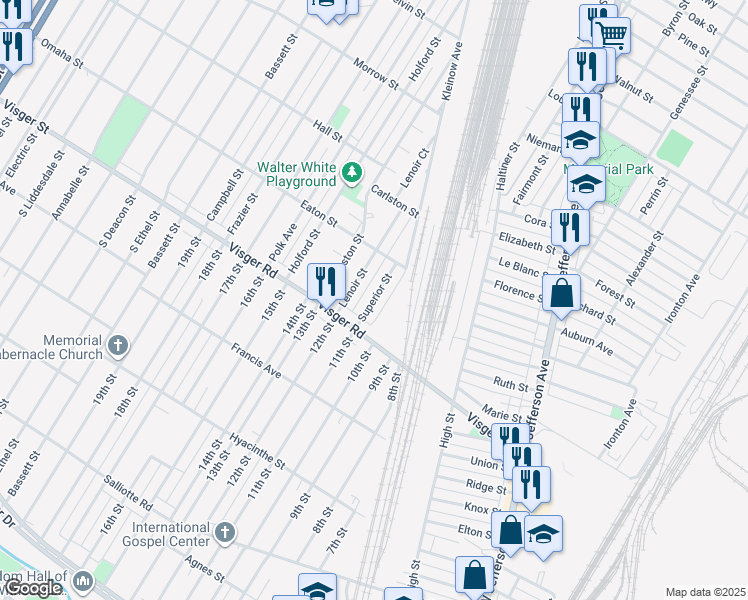 map of restaurants, bars, coffee shops, grocery stores, and more near 552 Superior Street in River Rouge