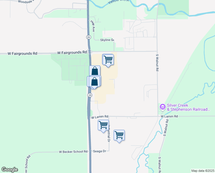 map of restaurants, bars, coffee shops, grocery stores, and more near Route 26 in Freeport