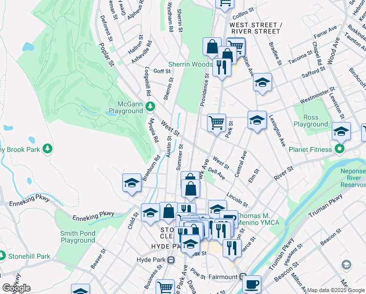 map of restaurants, bars, coffee shops, grocery stores, and more near 174 West Street in Boston