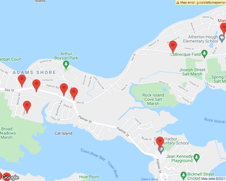 map of restaurants, bars, coffee shops, grocery stores, and more near 11 Jewett Street in Quincy