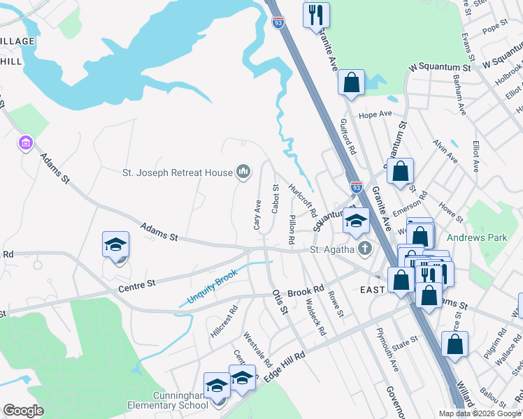 map of restaurants, bars, coffee shops, grocery stores, and more near 61 Cary Avenue in Milton