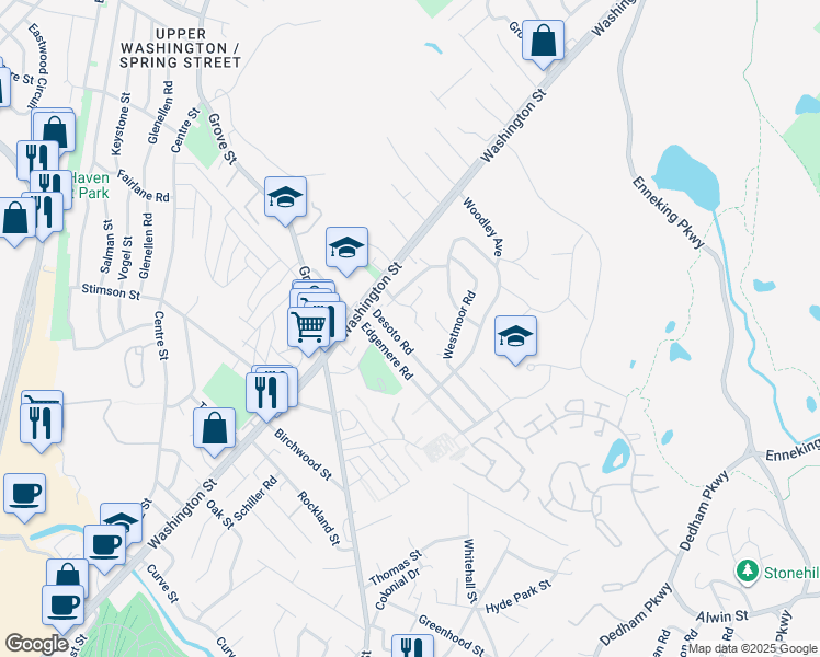 map of restaurants, bars, coffee shops, grocery stores, and more near 19 Ridgecrest Terrace in Boston