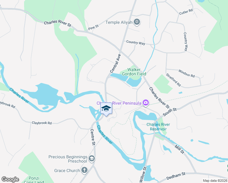 map of restaurants, bars, coffee shops, grocery stores, and more near 1886 Central Avenue in Needham
