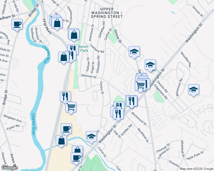 map of restaurants, bars, coffee shops, grocery stores, and more near 150 Stimson Street in Boston