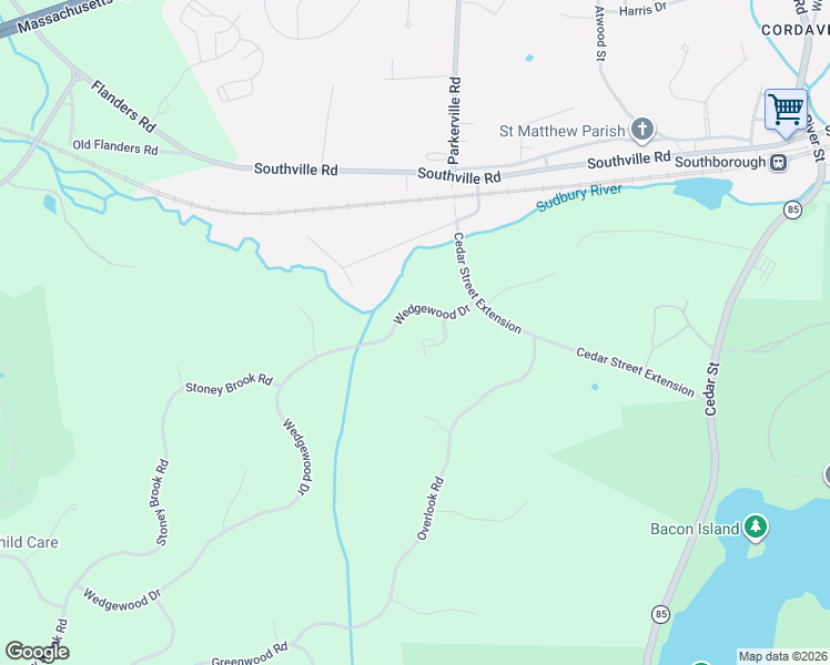 map of restaurants, bars, coffee shops, grocery stores, and more near 19 Highcroft Way in Hopkinton