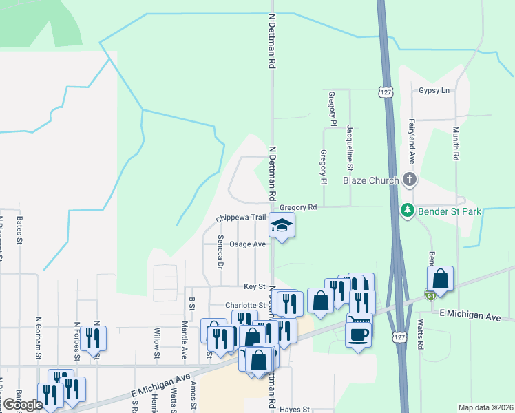 map of restaurants, bars, coffee shops, grocery stores, and more near 2924 Whitlock Road in Jackson