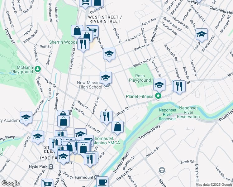 map of restaurants, bars, coffee shops, grocery stores, and more near 700 Metropolitan Avenue in Boston