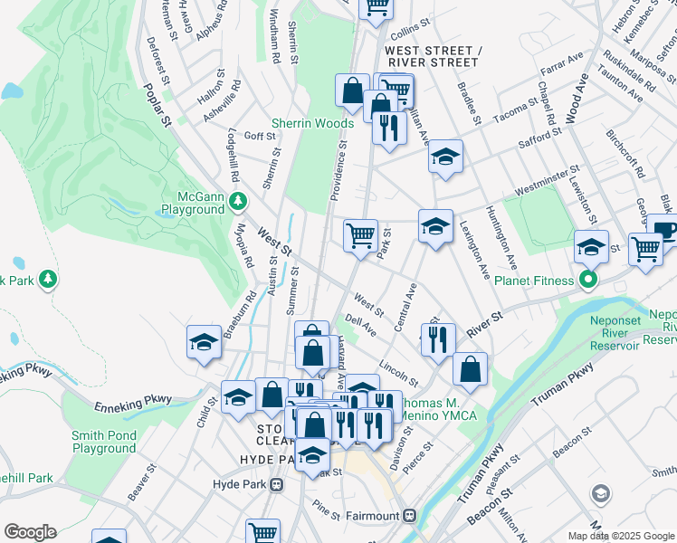 map of restaurants, bars, coffee shops, grocery stores, and more near 147 West Street in Boston