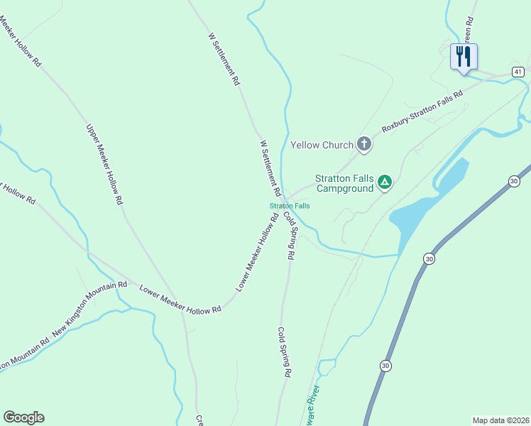 map of restaurants, bars, coffee shops, grocery stores, and more near 1265 Meeker Hollow Rd in Delaware