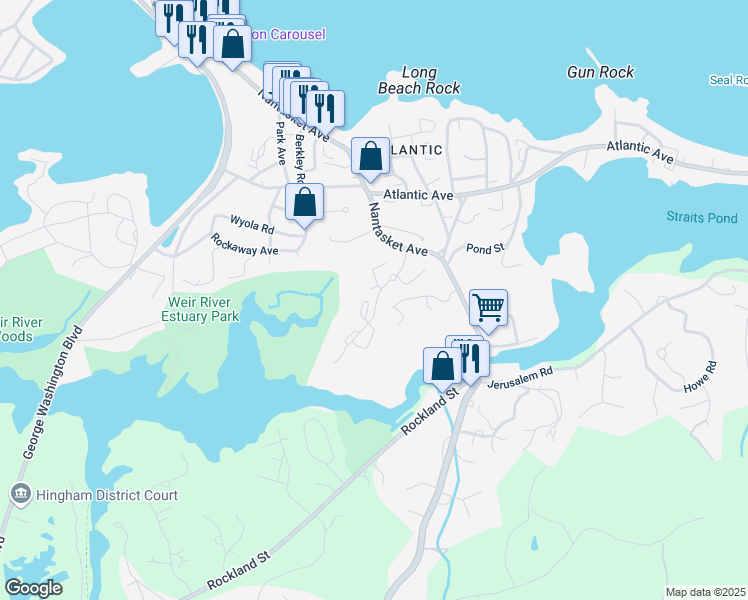 map of restaurants, bars, coffee shops, grocery stores, and more near 824 Avalon Drive in Hull