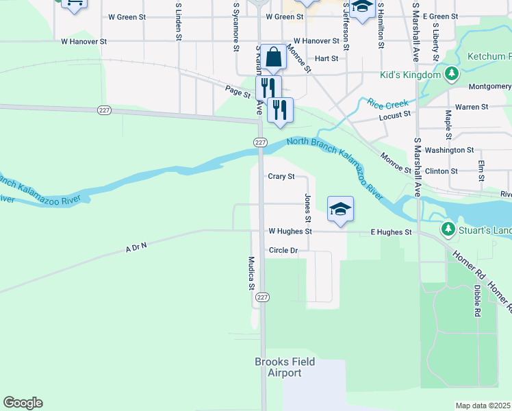 map of restaurants, bars, coffee shops, grocery stores, and more near 902 South Kalamazoo Avenue in Marshall