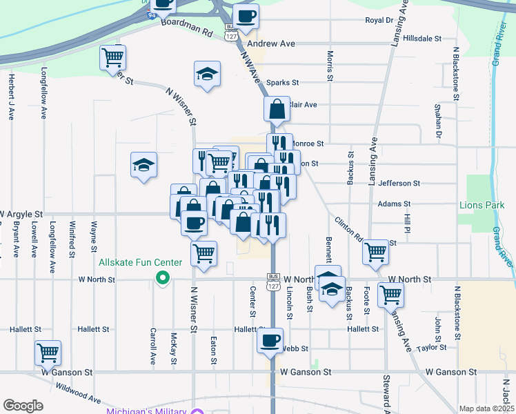 map of restaurants, bars, coffee shops, grocery stores, and more near 810 West Argyle Street in Jackson