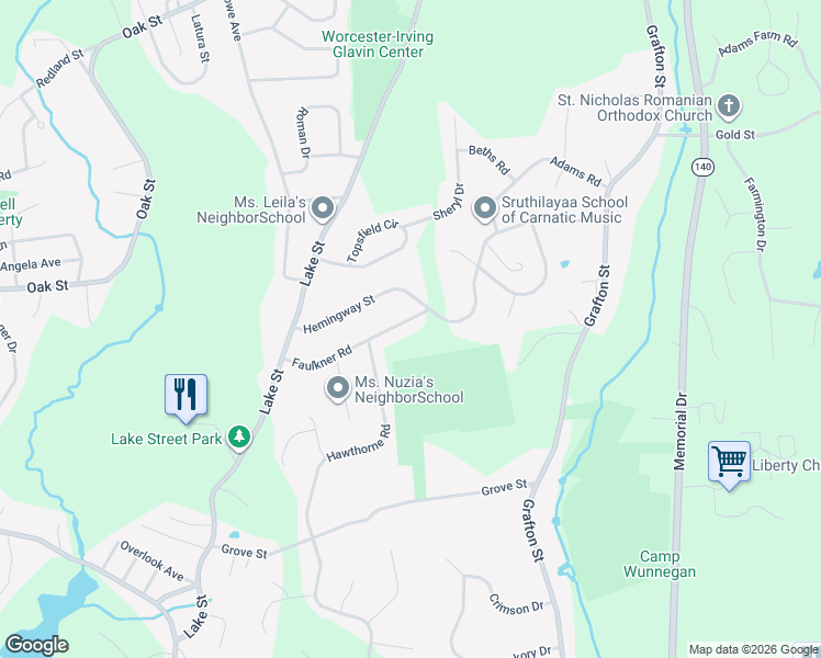 map of restaurants, bars, coffee shops, grocery stores, and more near 21 Faulkner Road in Shrewsbury