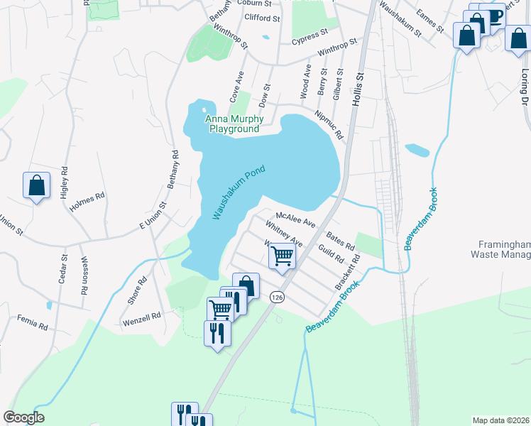 map of restaurants, bars, coffee shops, grocery stores, and more near 37 Miller Avenue in Framingham