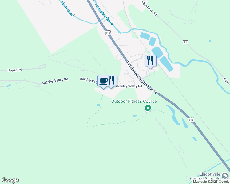 map of restaurants, bars, coffee shops, grocery stores, and more near 6447 Holiday Valley Road in Ellicottville